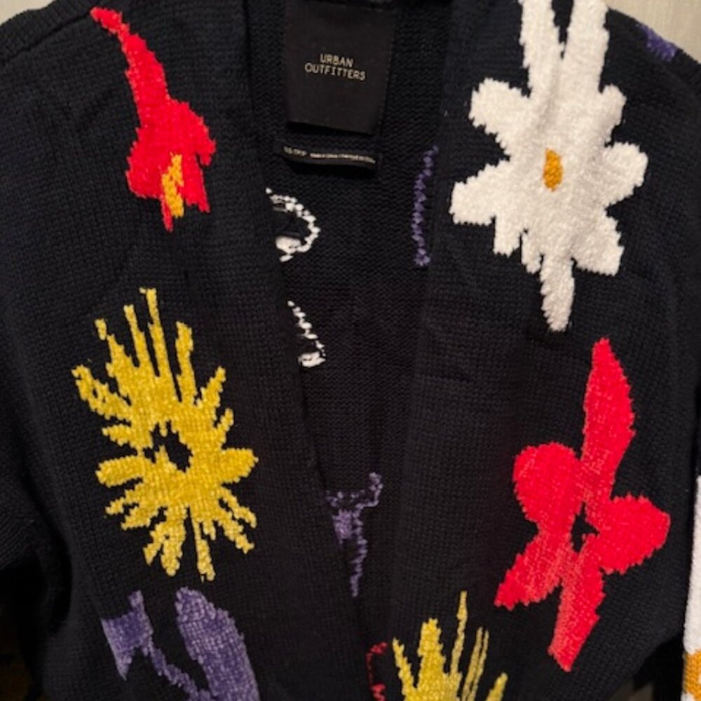Retro Boho Longline Floral Chenille Sweater Cardigan / Coat - XS /Small - NWOT - Picture 10 of 16